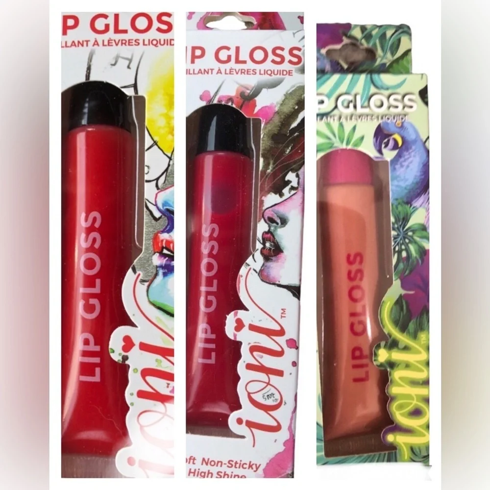 2 High shine lip gloss in sheer fuchsia, Melon,‎ Fuchsia, sheer red, Warm nude